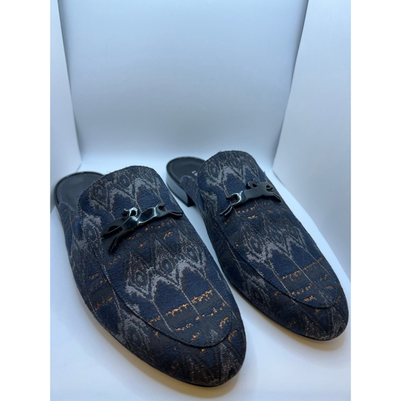 Women's New Longchamp Black Gold Patterned Mules Size 9
